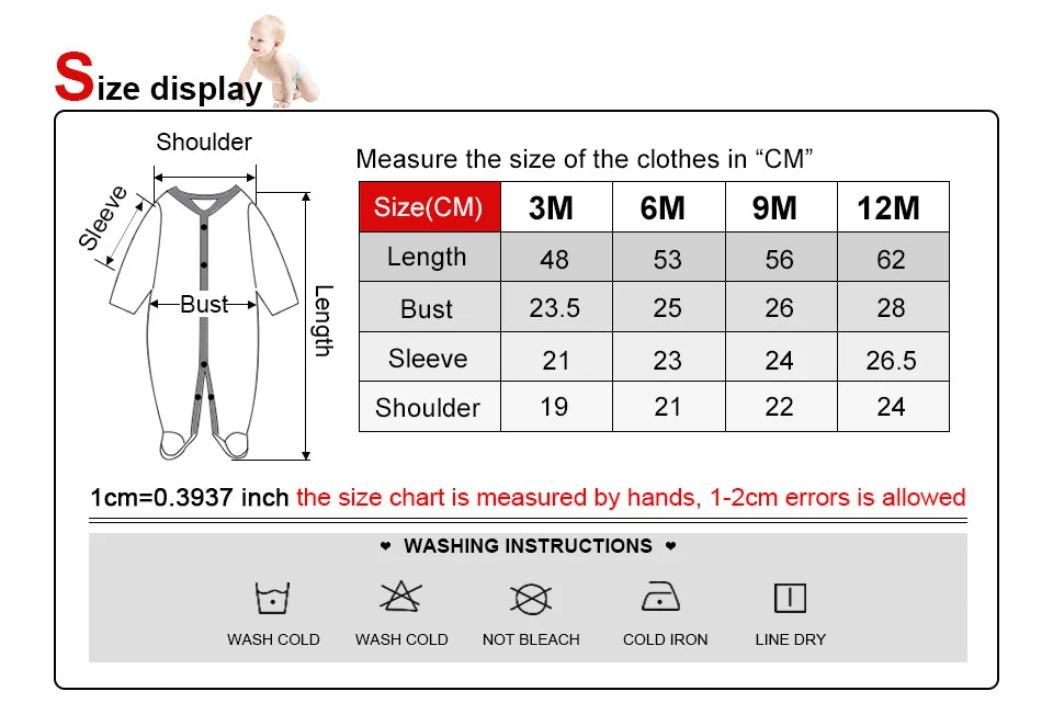 Baby Cotton Romper - Cartoon Long Sleeve Newborn Baby Clothes With Covered Button Closure - ZOOMNSTORE