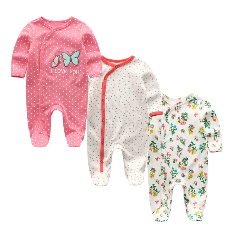 Baby Cotton Romper - Cartoon Long Sleeve Newborn Baby Clothes With Covered Button Closure - ZOOMNSTORE