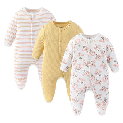 Baby Cotton Romper - Newborn Jumpsuit With Covered Button Closure, Soft Cotton Baby Clothes - ZOOMNSTORE