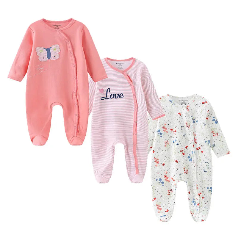 Baby Cotton Romper - Newborn Jumpsuit With Covered Button Closure, Soft Cotton Baby Clothes - ZOOMNSTORE