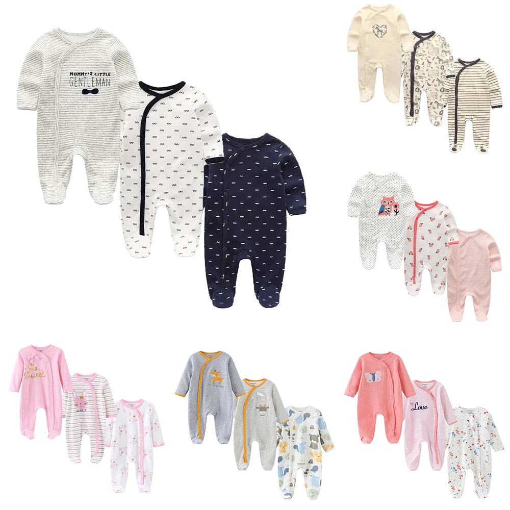 Baby Cotton Romper - Soft Knit Fabric Long Sleeve Cartoon Pattern Unisex Baby Clothes - ZOOMNSTORE