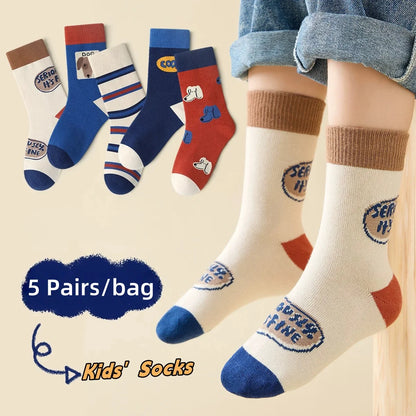 Baby Socks Children Autumn 5 Pairs New Cotton Socks Kids Sock 1-14T Boys Funny Puppy Pattern Socks - ZOOMNSTORE