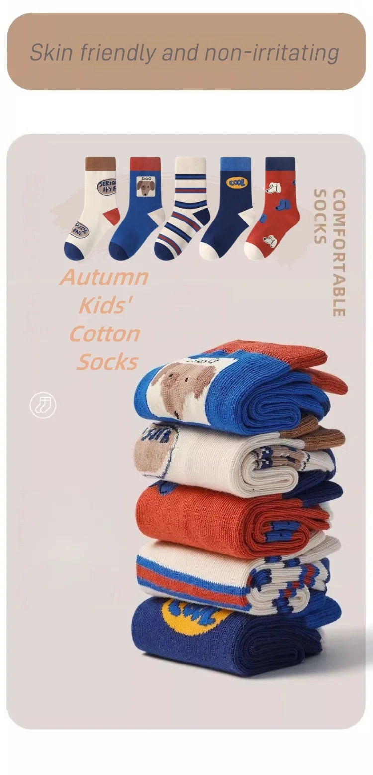 Baby Socks Children Autumn 5 Pairs New Cotton Socks Kids Sock 1-14T Boys Funny Puppy Pattern Socks - ZOOMNSTORE