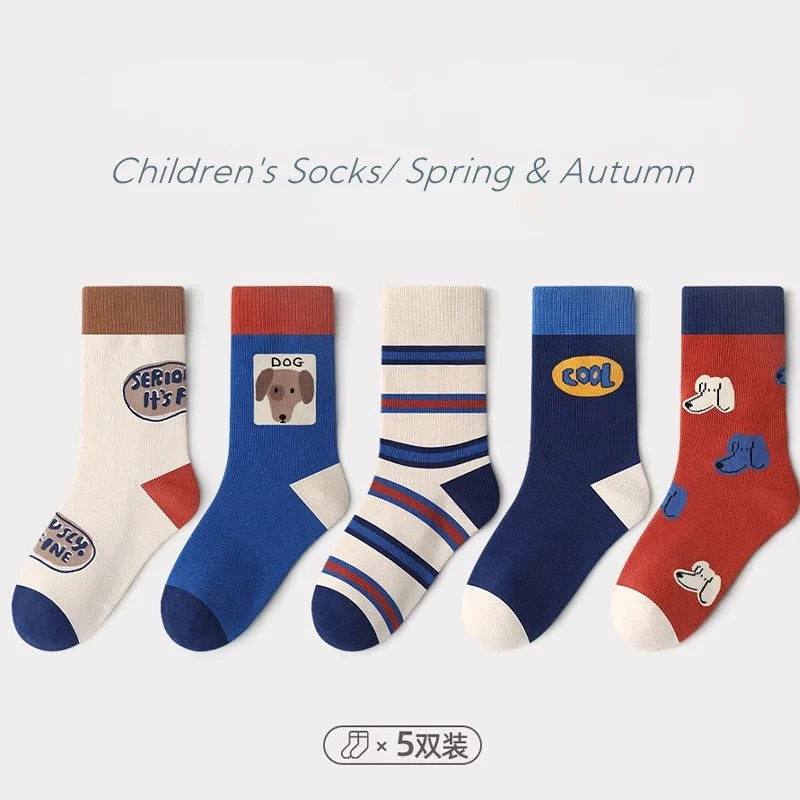 Baby Socks Children Autumn 5 Pairs New Cotton Socks Kids Sock 1-14T Boys Funny Puppy Pattern Socks - ZOOMNSTORE