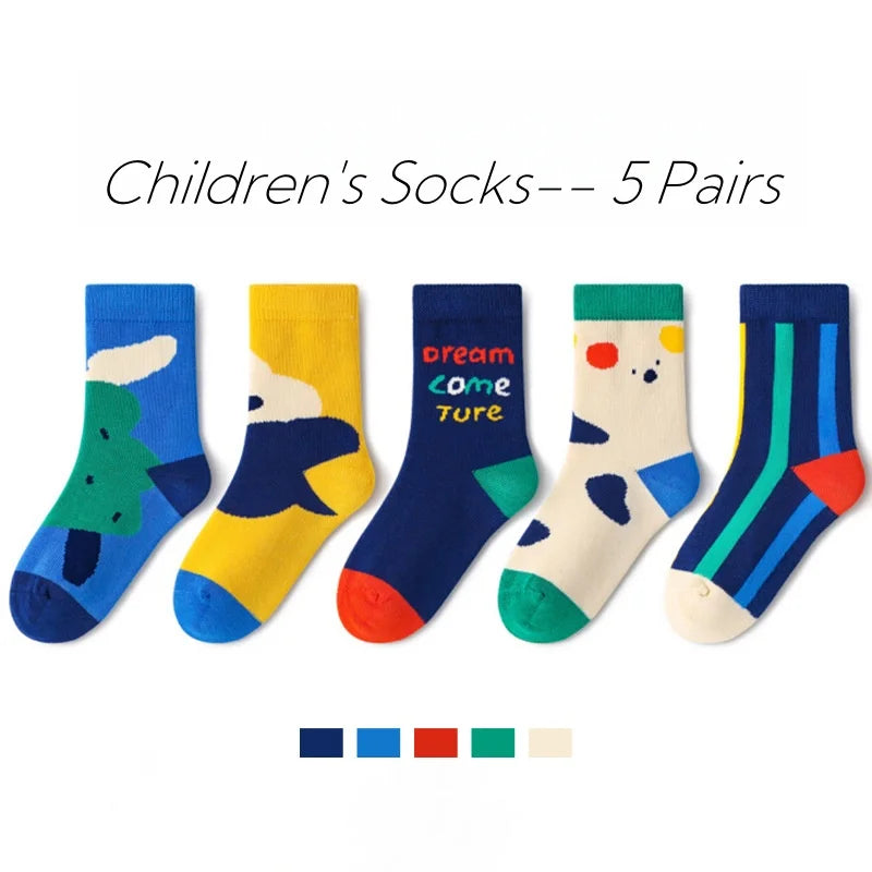 Baby Socks Children Autumn 5 Pairs New Cotton Socks Kids Sock 1-14T Boys Funny Puppy Pattern Socks - ZOOMNSTORE