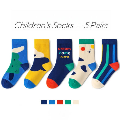 Baby Socks Children Autumn 5 Pairs New Cotton Socks Kids Sock 1-14T Boys Funny Puppy Pattern Socks - ZOOMNSTORE
