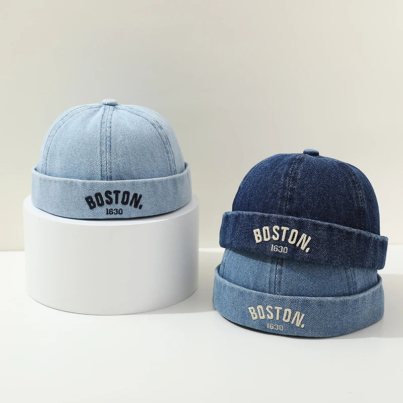 Blue Denim Melon Cap Baby Dome Brimless Hat 1-3Y Children Beanie Drawstring Bonnet Fashion Kids Landlord Hat Hip Hop Docker Caps - ZOOMNSTORE