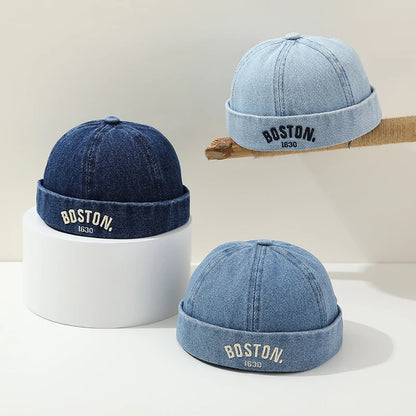 Blue Denim Melon Cap Baby Dome Brimless Hat 1-3Y Children Beanie Drawstring Bonnet Fashion Kids Landlord Hat Hip Hop Docker Caps - ZOOMNSTORE
