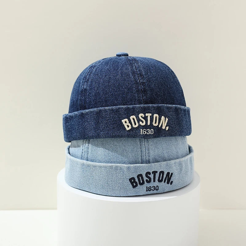 Blue Denim Melon Cap Baby Dome Brimless Hat 1-3Y Children Beanie Drawstring Bonnet Fashion Kids Landlord Hat Hip Hop Docker Caps - ZOOMNSTORE