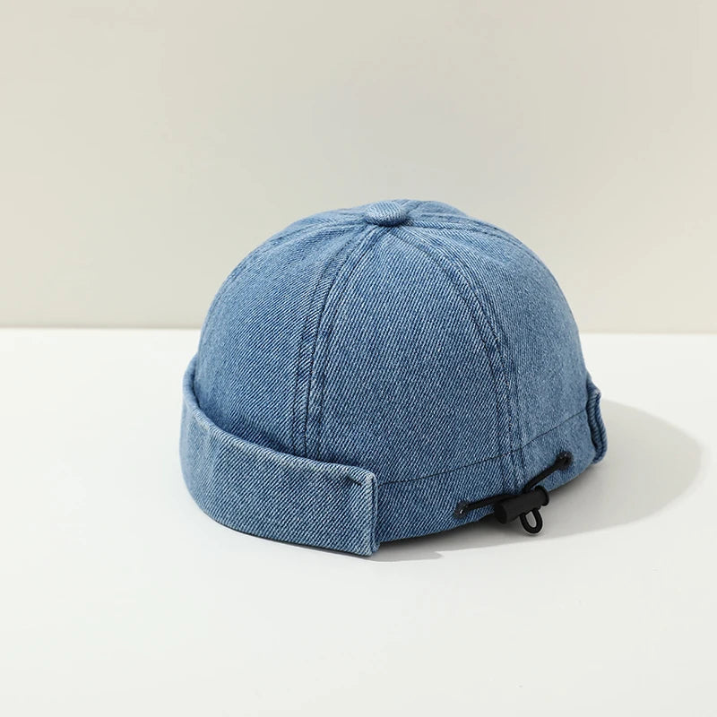 Blue Denim Melon Cap Baby Dome Brimless Hat 1-3Y Children Beanie Drawstring Bonnet Fashion Kids Landlord Hat Hip Hop Docker Caps - ZOOMNSTORE
