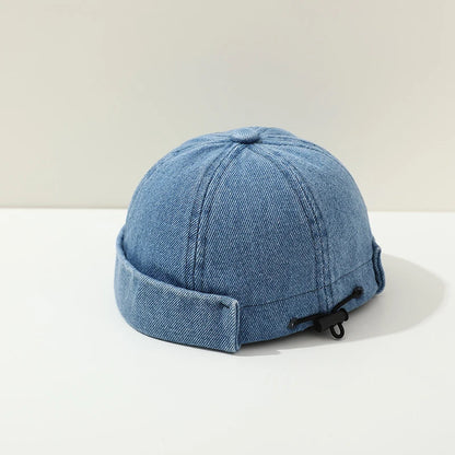 Blue Denim Melon Cap Baby Dome Brimless Hat 1-3Y Children Beanie Drawstring Bonnet Fashion Kids Landlord Hat Hip Hop Docker Caps - ZOOMNSTORE