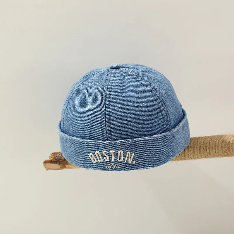 Blue Denim Melon Cap Baby Dome Brimless Hat 1-3Y Children Beanie Drawstring Bonnet Fashion Kids Landlord Hat Hip Hop Docker Caps - ZOOMNSTORE