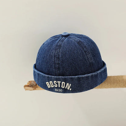 Blue Denim Melon Cap Baby Dome Brimless Hat 1-3Y Children Beanie Drawstring Bonnet Fashion Kids Landlord Hat Hip Hop Docker Caps - ZOOMNSTORE
