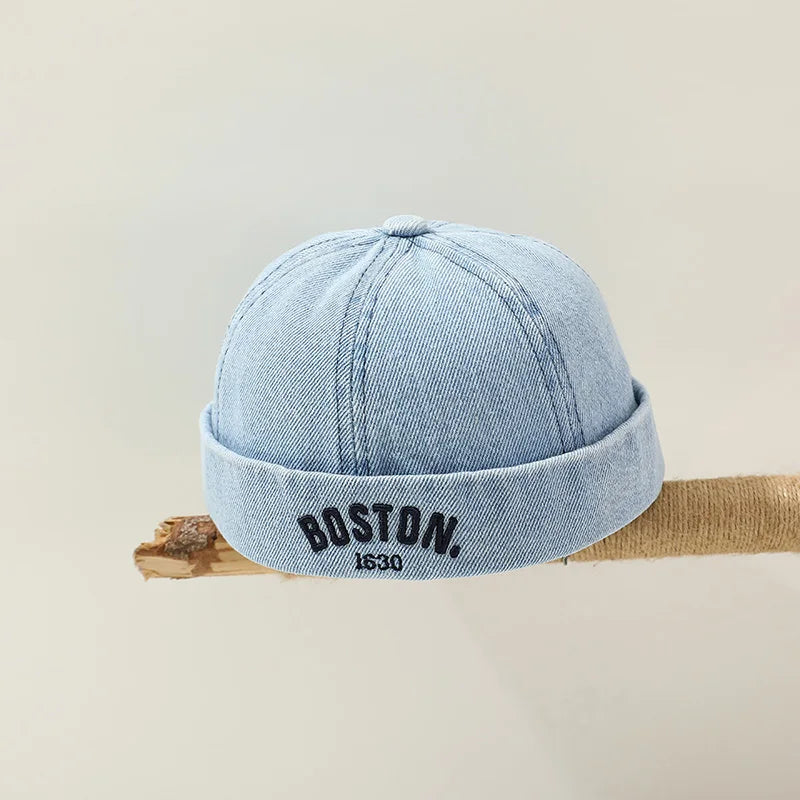 Blue Denim Melon Cap Baby Dome Brimless Hat 1-3Y Children Beanie Drawstring Bonnet Fashion Kids Landlord Hat Hip Hop Docker Caps - ZOOMNSTORE