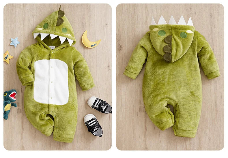 Baby Dinosaur Romper – Warm Infant Winter Clothes With Hooded Cartoon Design 0-18 Months - ZOOMNSTORE
