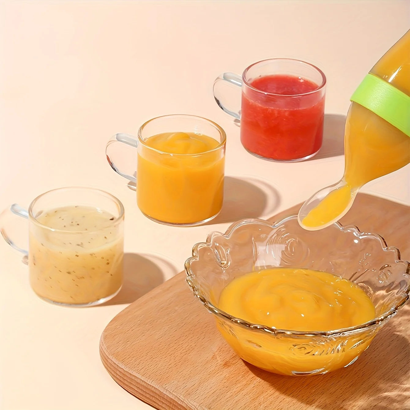 Baby Feeding Set - Silicone Baby Bottle, Rice Cereal & Fruit Feeder with Suction Base - ZOOMNSTORE