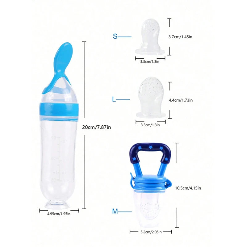 Baby Feeding Set - Silicone Baby Bottle, Rice Cereal & Fruit Feeder with Suction Base - ZOOMNSTORE