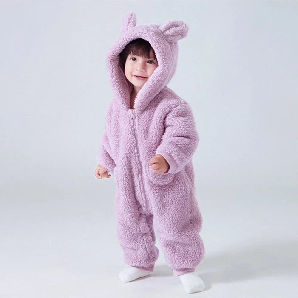 Baby Fleece Jumpsuit - Hooded Infant Romper With Zipper Closure | Warm Winter Babywear - ZOOMNSTORE
