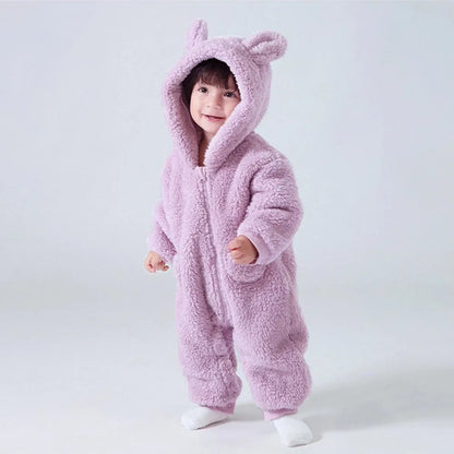 Baby Fleece Jumpsuit - Hooded Infant Romper With Zipper Closure | Warm Winter Babywear - ZOOMNSTORE