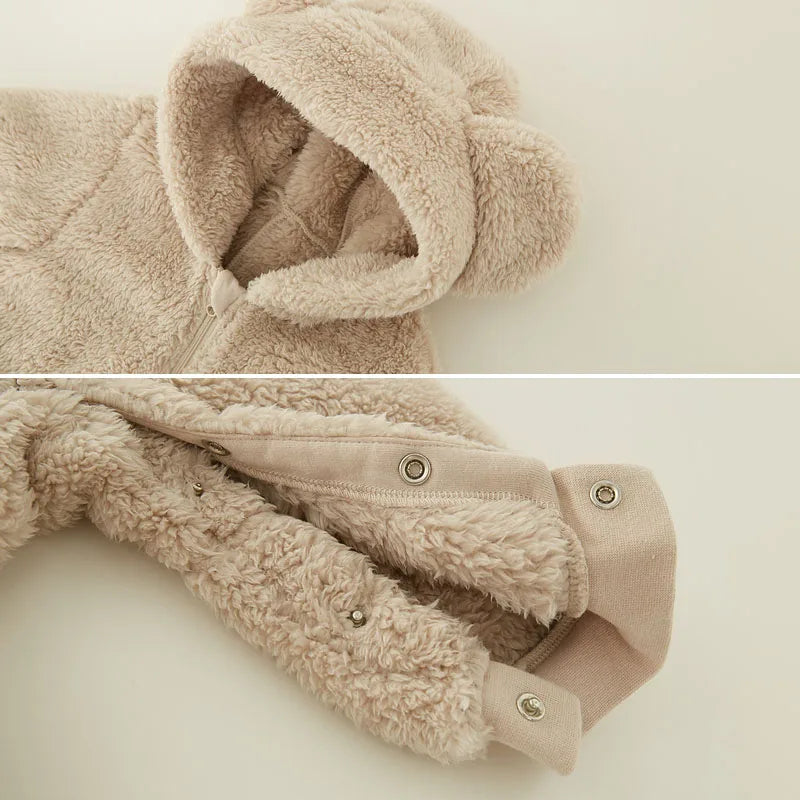 Baby Fleece Jumpsuit - Hooded Infant Romper With Zipper Closure | Warm Winter Babywear - ZOOMNSTORE