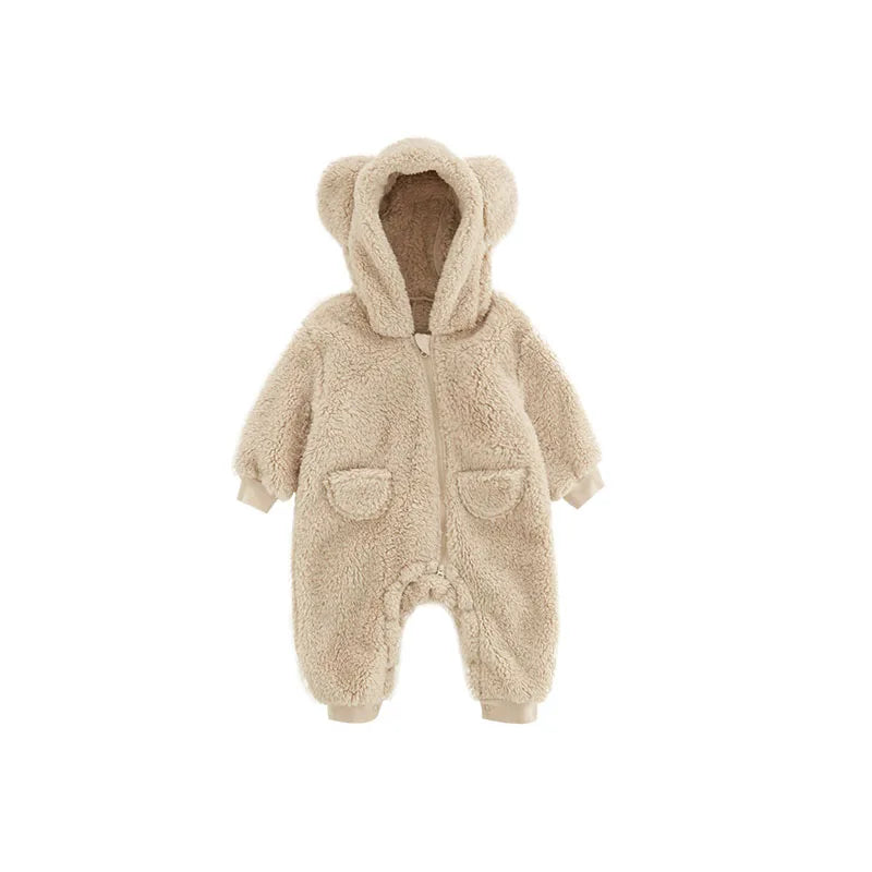 Baby Fleece Jumpsuit - Hooded Infant Romper With Zipper Closure | Warm Winter Babywear - ZOOMNSTORE