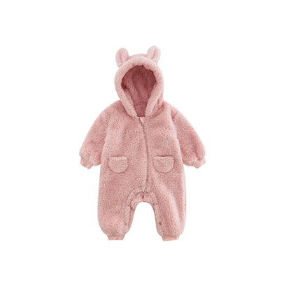 Baby Fleece Jumpsuit - Hooded Infant Romper With Zipper Closure | Warm Winter Babywear - ZOOMNSTORE