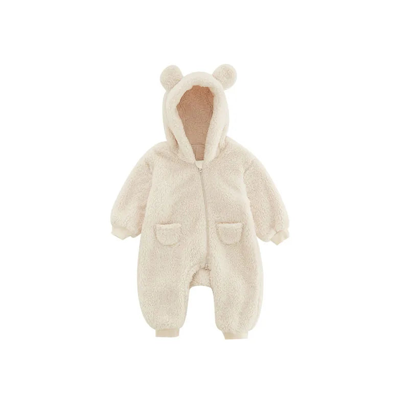 Baby Fleece Jumpsuit - Hooded Infant Romper With Zipper Closure | Warm Winter Babywear - ZOOMNSTORE
