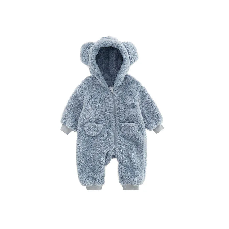 Baby Fleece Jumpsuit - Hooded Infant Romper With Zipper Closure | Warm Winter Babywear - ZOOMNSTORE