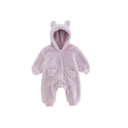 Baby Fleece Jumpsuit - Hooded Infant Romper With Zipper Closure | Warm Winter Babywear - ZOOMNSTORE