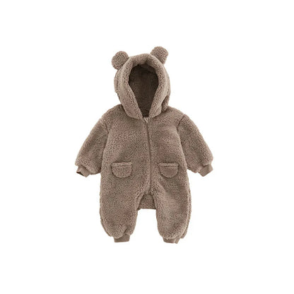 Baby Fleece Jumpsuit - Hooded Infant Romper With Zipper Closure | Warm Winter Babywear - ZOOMNSTORE