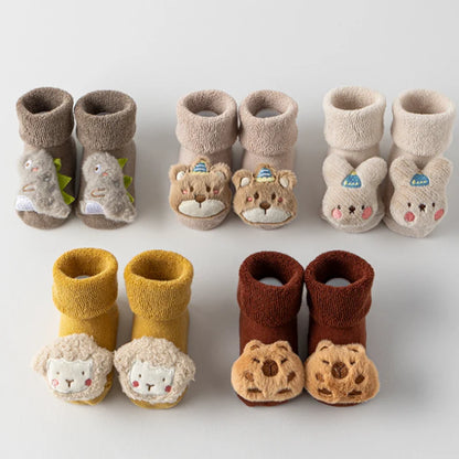Baby Floor Socks for Boys Girls Winter Newborns Cotton Anti Slip Soled Cute Cartoon Toddler Sock Kids Thicken Warm Socken 0-3Yrs - ZOOMNSTORE