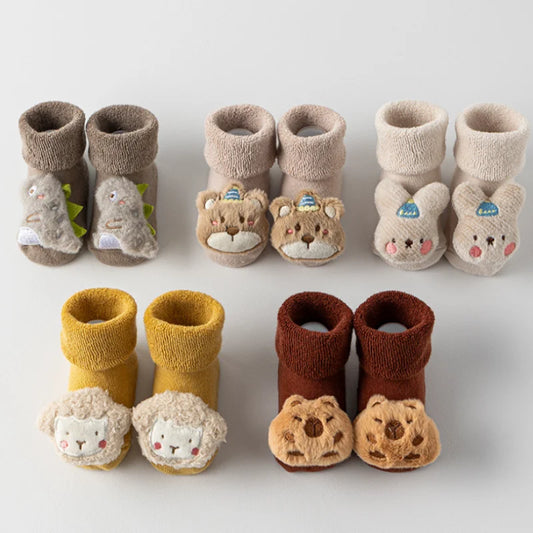 Baby Floor Socks for Boys Girls Winter Newborns Cotton Anti Slip Soled Cute Cartoon Toddler Sock Kids Thicken Warm Socken 0-3Yrs - ZOOMNSTORE
