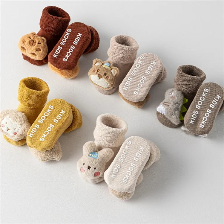Baby Floor Socks for Boys Girls Winter Newborns Cotton Anti Slip Soled Cute Cartoon Toddler Sock Kids Thicken Warm Socken 0-3Yrs - ZOOMNSTORE