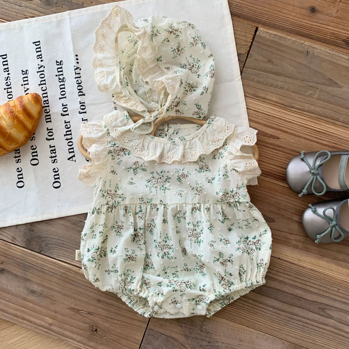 Baby Girl Bodysuit - Floral Ruched Design Sleeveless Cotton One-Piece Outfit 0-24 Months - ZOOMNSTORE
