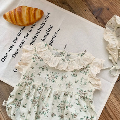 Baby Girl Bodysuit - Floral Ruched Design Sleeveless Cotton One-Piece Outfit 0-24 Months - ZOOMNSTORE