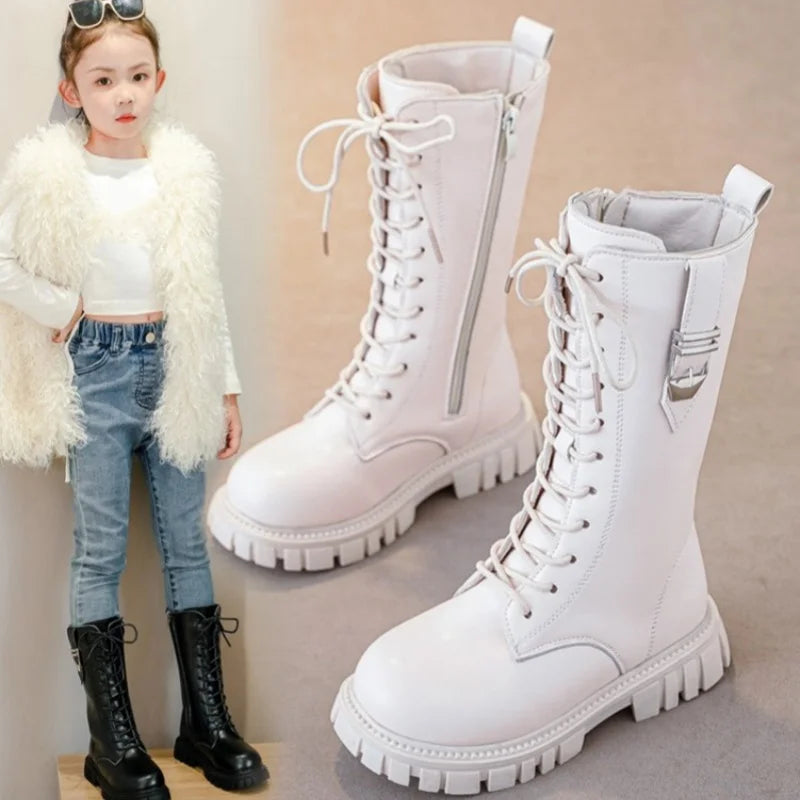 Baby Girl Boots - Waterproof PU Leather Riding Boots With Zipper Closure & Anti-Slip Sole - ZOOMNSTORE
