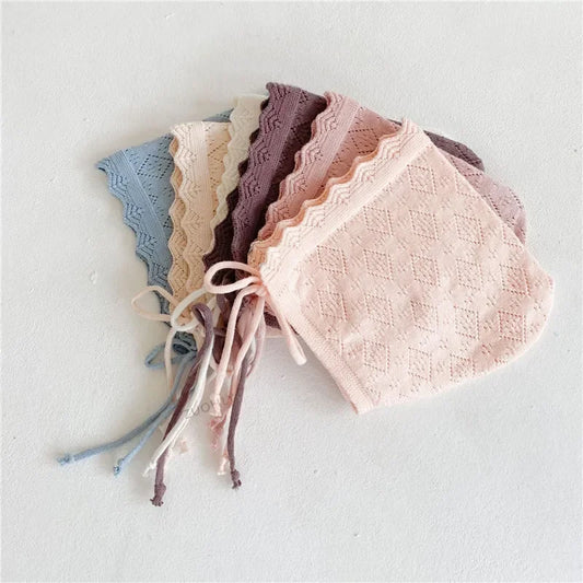 Baby Girl Hats Cotton Solid Color Newborn Hat Caps for 0-24 Months Infant Toddler Knitted Cap with Lace Flowers Kid Headkerchief - ZOOMNSTORE