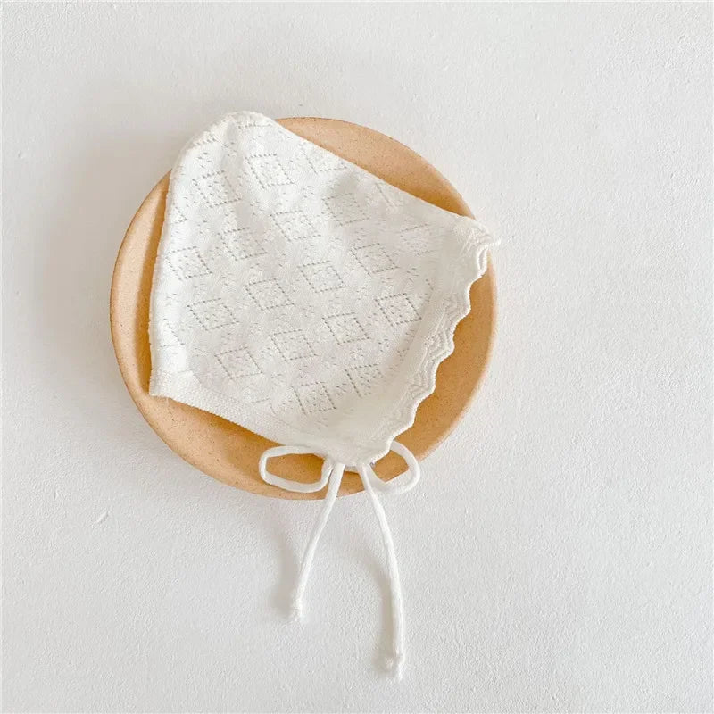 Baby Girl Hats Cotton Solid Color Newborn Hat Caps for 0-24 Months Infant Toddler Knitted Cap with Lace Flowers Kid Headkerchief - ZOOMNSTORE