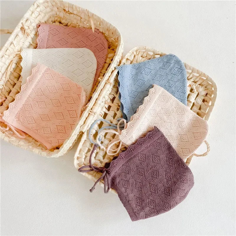 Baby Girl Hats Cotton Solid Color Newborn Hat Caps for 0-24 Months Infant Toddler Knitted Cap with Lace Flowers Kid Headkerchief - ZOOMNSTORE
