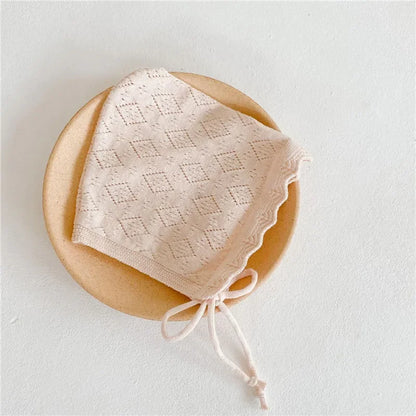 Baby Girl Hats Cotton Solid Color Newborn Hat Caps for 0-24 Months Infant Toddler Knitted Cap with Lace Flowers Kid Headkerchief - ZOOMNSTORE