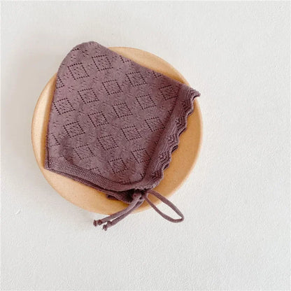 Baby Girl Hats Cotton Solid Color Newborn Hat Caps for 0-24 Months Infant Toddler Knitted Cap with Lace Flowers Kid Headkerchief - ZOOMNSTORE