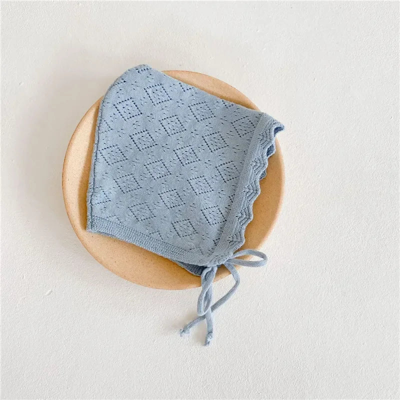 Baby Girl Hats Cotton Solid Color Newborn Hat Caps for 0-24 Months Infant Toddler Knitted Cap with Lace Flowers Kid Headkerchief - ZOOMNSTORE