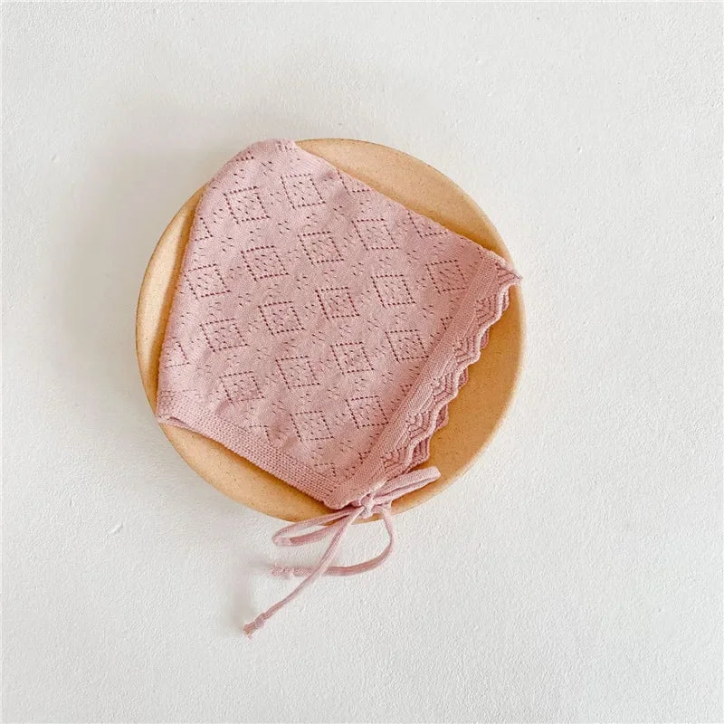 Baby Girl Hats Cotton Solid Color Newborn Hat Caps for 0-24 Months Infant Toddler Knitted Cap with Lace Flowers Kid Headkerchief - ZOOMNSTORE