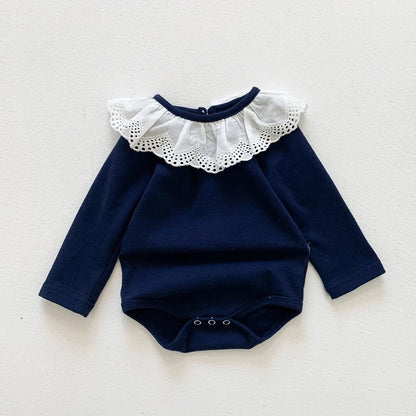 Baby Girl Romper - Long Sleeve Lace Detail Soft Cotton Bodysuit for Newborns - ZOOMNSTORE