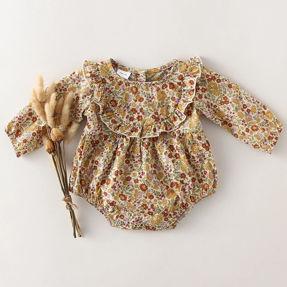 Baby Girl Romper - Soft Cotton Long Sleeve Floral Infant Bodysuits For 0-2 Years - ZOOMNSTORE