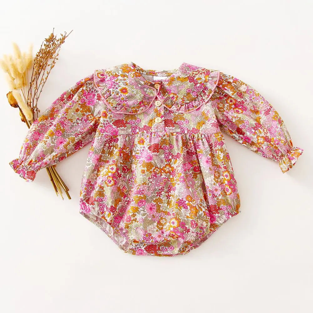 Baby Girl Romper - Soft Cotton Long Sleeve Floral Infant Bodysuits For 0-2 Years - ZOOMNSTORE