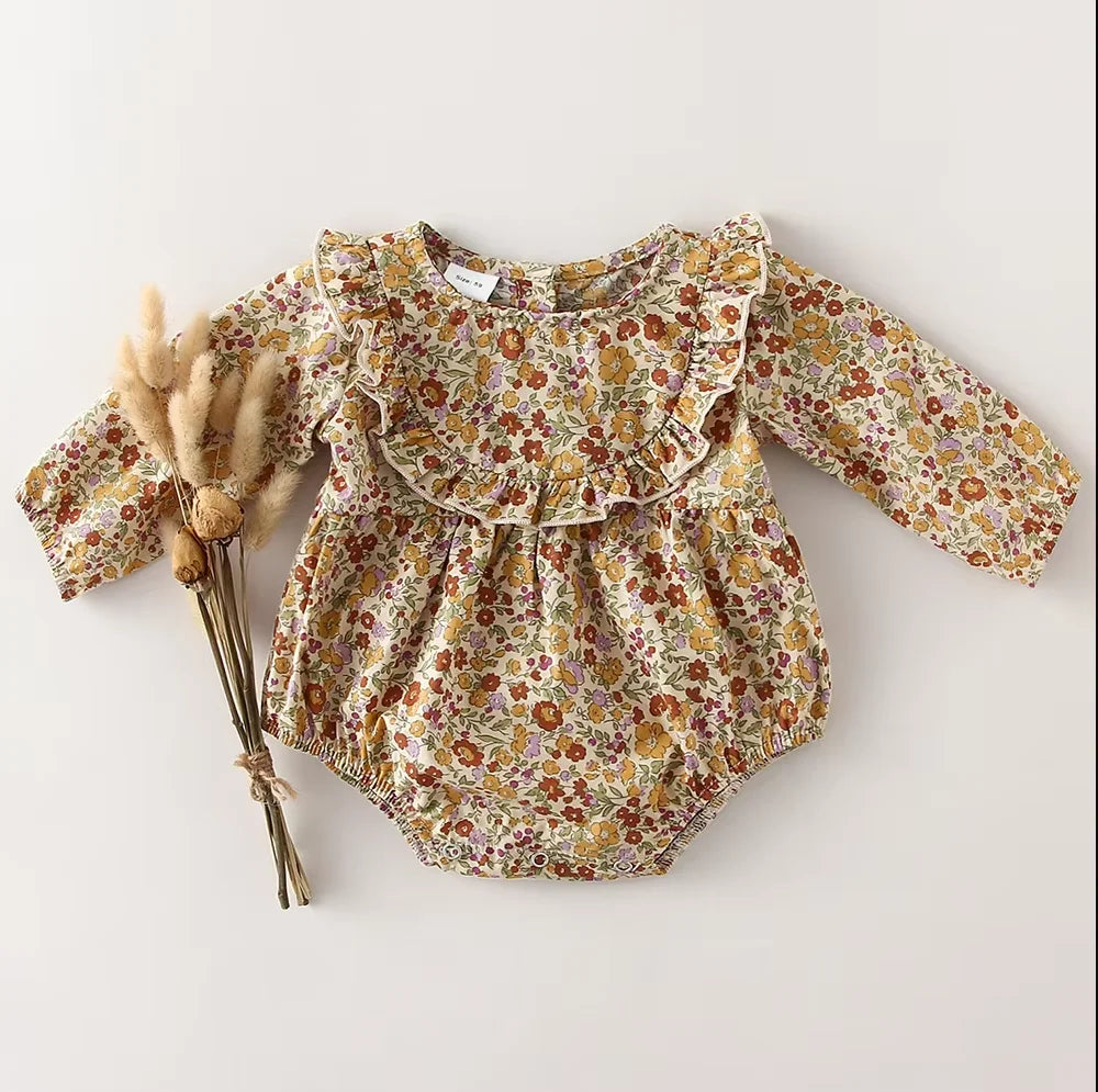 Baby Girl Romper - Soft Cotton Long Sleeve Floral Infant Bodysuits For 0-2 Years - ZOOMNSTORE