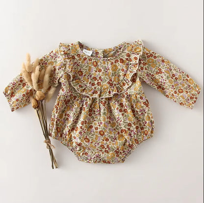 Baby Girl Romper - Soft Cotton Long Sleeve Floral Infant Bodysuits For 0-2 Years - ZOOMNSTORE