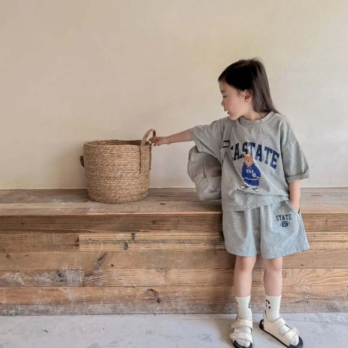 Toddler Girl Cotton Cartoon Bear T-Shirt  Shorts Set - Summer Outfit - ZOOMNSTORE