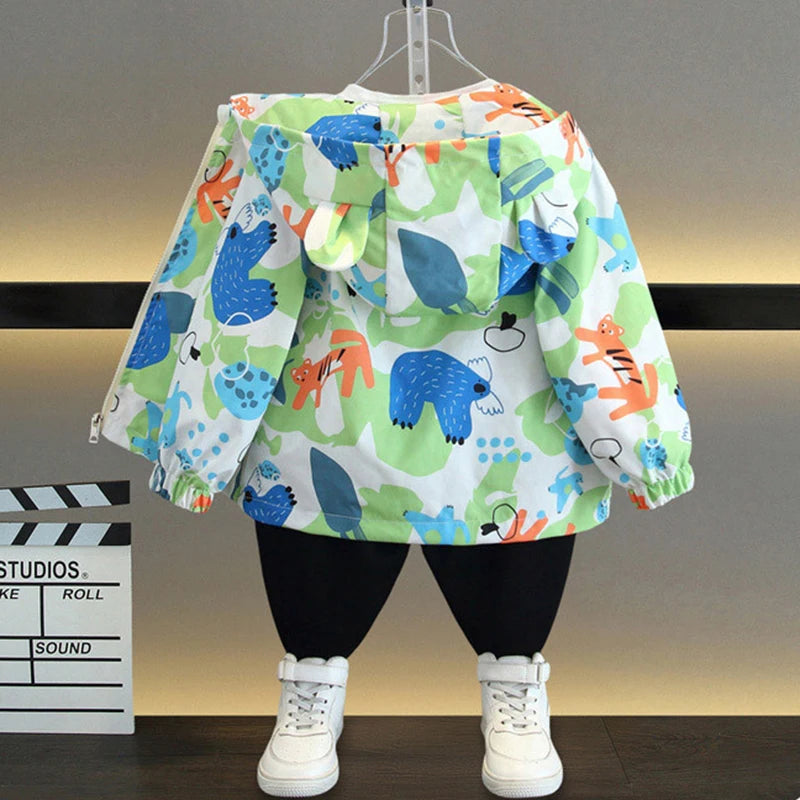 Hooded Sloth Print Jacket - Baby Girls Windbreaker Coat 1-6 Years - ZOOMNSTORE
